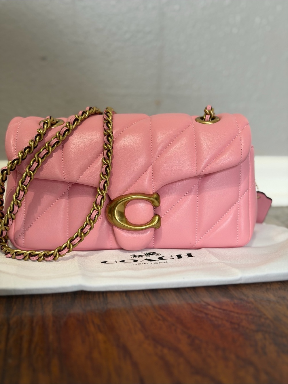 Coach Quilted tabby 20 in flower Pink Crossbody with Gold Chain